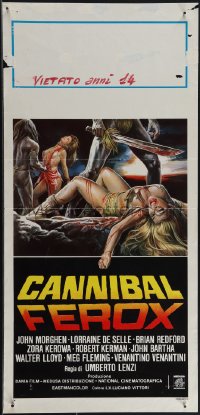 4w0115 CANNIBAL FEROX Italian locandina 1981 Umberto Lenzi, natives w/machetes torturing women!