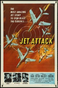 4w0870 JET ATTACK 1sh 1958 cool artwork of Korean War military fighter jets in formation!