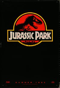 4w0875 JURASSIC PARK teaser 1sh 1993 Steven Spielberg, logo with T-Rex over red background!
