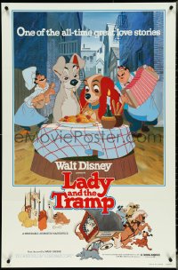 4w0881 LADY & THE TRAMP 1sh R1980 Walt Disney romantic canine dog classic cartoon!