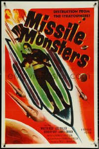 4w0916 MISSILE MONSTERS 1sh 1958 aliens bring destruction from the stratosphere, wacky sci-fi art!