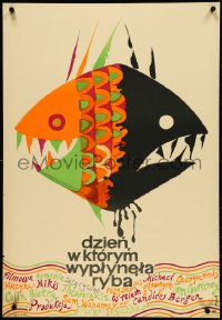 4w0698 DAY THE FISH CAME OUT Polish 23x33 1968 Michael Cacoyannis, Bergen, wild Jerzy Flisak art!