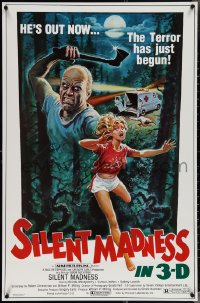 4w0977 SILENT MADNESS 1sh 1984 3D psycho, cool horror art, he's out now & the terror has just begun!