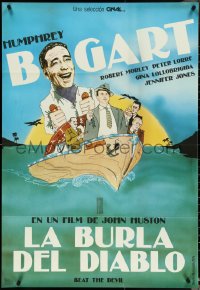 4w0655 BEAT THE DEVIL Spanish R1980 art of Humphrey Bogart with men on wacky boat!
