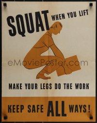 4w0264 SQUAT WHEN YOU LIFT 17x22 motivational poster 1950s make your legs do the work, ultra rare!