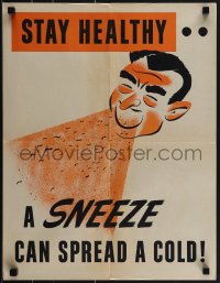 4w0265 STAY HEALTHY A SNEEZE CAN SPREAD A COLD 17x22 motivational poster 1950s germs, ultra rare!