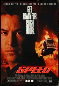 4w0986 SPEED advance 1sh 1994 huge close up of Keanu Reeves & bus driving through flames!