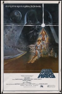 4w0996 STAR WARS style A first printing int'l 1sh 1977 Tom Jung art of Darth Vader over Luke & Leia!