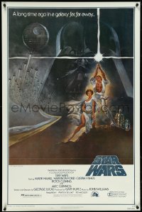 4w0993 STAR WARS style A fourth printing 1sh 1977 A New Hope, Jung art of Vader over Luke & Leia!