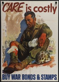 4w0326 CARE IS COSTLY 18x26 WWII war poster 1945 cool Adolph Treidler art of injured soldier!