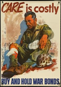 4w0520 CARE IS COSTLY 26x37 WWII war poster 1945 cool Adolph Treidler art of injured soldier!