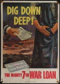 4w0327 DIG DOWN DEEP 19x26 WWII war poster 1945 Kanelous art of war bonds over battle, rare!