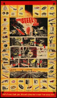 4w0521 HOW STEEL IS MADE 20x35 WWII war poster 1940s art of different recyclable items!