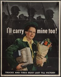 4w0332 I'LL CARRY MINE TOO 22x28 WWII war poster 1943 great image of woman carrying her share too!