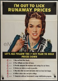 4w0333 I'M OUT TO LICK RUNAWAY PRICES 20x28 WWII war poster 1943 great art of tough housewife!