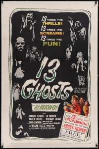 4x0008 13 GHOSTS linen 1sh 1960 William Castle, great art of the spooks, horror in ILLUSION-O!