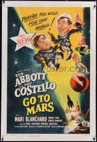 4x0003 ABBOTT & COSTELLO GO TO MARS linen 1sh 1953 art of wacky astronauts Bud & Lou in outer space!