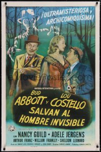 4x0006 ABBOTT & COSTELLO MEET THE INVISIBLE MAN linen Spanish/US 1sh 1951 art of Bud & Lou w/monster!