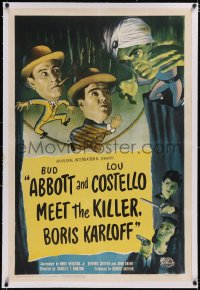 4x0004 ABBOTT & COSTELLO MEET THE KILLER BORIS KARLOFF linen 1sh 1949 great art of scared Bud & Lou!