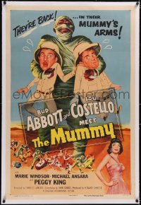 4x0002 ABBOTT & COSTELLO MEET THE MUMMY linen 1sh 1955 Bud & Lou are back in their mummy's arms!