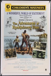 4x0020 ADVENTURES OF HUCKLEBERRY FINN linen 1sh R1970 Mark Twain, Michael Curtiz, Huck & Jim on raft!
