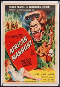 4x0025 AFRICAN MANHUNT linen 1sh 1954 in the forbidden jungle where no white man dared go!