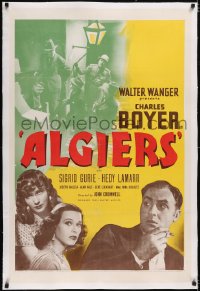 4x0029 ALGIERS linen 1sh 1938 Charles Boyer, sexy Hedy Lamarr, Sigrid Gurie, film noir, very rare!