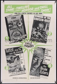 4x0033 ALL SPINE-TINGLING HORROR & CHILL SHOW linen 1sh 1961 Invasion of the Saucer-Men and 3 more!