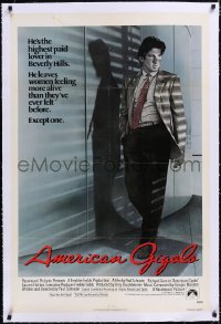 4x0035 AMERICAN GIGOLO linen int'l 1sh 1980 male prostitute Richard Gere is being framed for murder!
