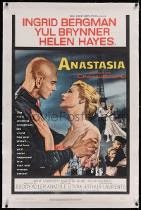 4x0037 ANASTASIA linen 1sh 1956 great romantic close up art of Ingrid Bergman & Yul Brynner!