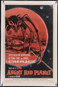 4x0043 ANGRY RED PLANET linen 1sh 1960 great artwork of gigantic drooling bat-rat-spider creature!