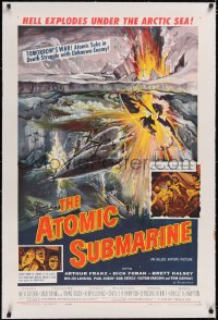 4x0051 ATOMIC SUBMARINE linen 1sh 1959 cool Reynold Brown art, hell explodes under the Arctic Sea!