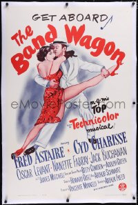 4x0058 BAND WAGON linen 1sh R1963 great artwork of Fred Astaire & sexy Cyd Charisse dancing!