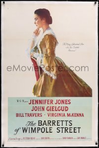 4x0062 BARRETTS OF WIMPOLE STREET linen 1sh 1957 art of pretty Jennifer Jones as Elizabeth Browning!