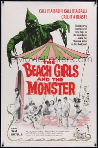 4x0065 BEACH GIRLS & THE MONSTER linen 1sh 1965 classic schlocky grade-Z movie, Frank Sinatra Jr music