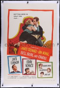 4x0079 BELL, BOOK & CANDLE linen 1sh 1958 James Stewart kissing witch Kim Novak, Jack Lemmon, Kovacs!