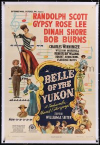 4x0082 BELLE OF THE YUKON linen 1sh 1944 Randolph Scott & sexy Gypsy Rose Lee over musical bars!