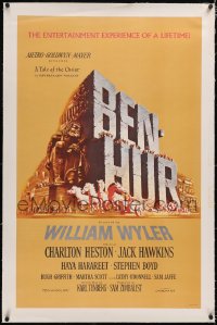 4x0085 BEN-HUR linen pre-awards 1sh 1960 Charlton Heston, William Wyler classic, chariot & title art!