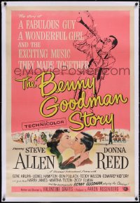 4x0088 BENNY GOODMAN STORY linen 1sh 1956 Steve Allen as Goodman, Donna Reed, Gene Krupa, Brown art!