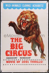 4x0091 BIG CIRCUS linen teaser 1sh 1959 great different art of lunging lion, ultra rare!