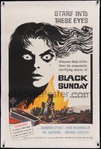 4x0102 BLACK SUNDAY linen 1sh 1961 Bava, deep in this demon's eyes is a hidden unspeakable secret!