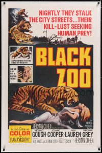 4x0103 BLACK ZOO linen 1sh 1963 great Reynold Brown art of fang & claw killers stalking human prey!