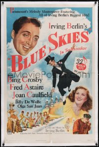 4x0112 BLUE SKIES linen 1sh 1946 dancing Fred Astaire, Bing Crosby, Joan Caulfield, Irving Berlin!