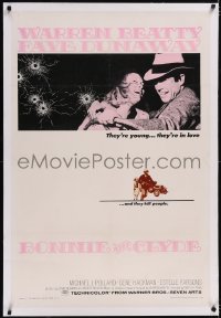 4x0114 BONNIE & CLYDE linen 1sh 1967 notorious crime duo Warren Beatty & Faye Dunaway, Arthur Penn!