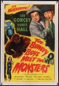 4x0117 BOWERY BOYS MEET THE MONSTERS linen 1sh 1954 Huntz Hall & Leo Gorcey with wacky ape & robot!