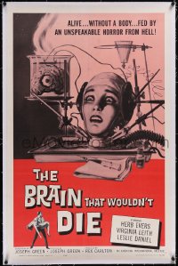 4x0119 BRAIN THAT WOULDN'T DIE linen 1sh 1962 alive w/o a body, horror art of Leith by Reynold Brown!