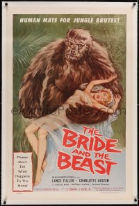 4x0122 BRIDE & THE BEAST linen 1sh 1958 Ed Wood classic, great art of fake ape holding sexy girl!