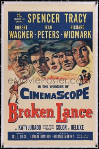 4x0127 BROKEN LANCE linen 1sh 1954 art of Spencer Tracy, Robert Wagner, Jean Peters, Richard Widmark!