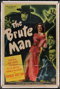 4x0128 BRUTE MAN linen 1sh 1946 art of towering Rondo Hatton over sexy Jane Adams, ultra rare!