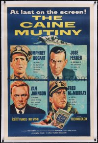 4x0134 CAINE MUTINY linen 1sh 1954 art of Humphrey Bogart, Jose Ferrer, Van Johnson & Fred MacMurray!